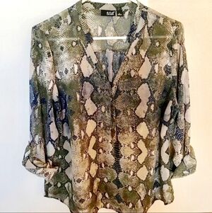 A.N.A. Snakeskin Print Sheer Henley Blouse Women's Small S Flowy Lightweight Top
